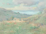 Arthur Hoeber, Impressionist Rolling Landscape of Grassy, Oil on canvas