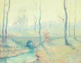 Autumn Glow Over a Stone Bridge by A. H. O. Rolle, D.C. (1919-1932, except 1925) and the Washington Watercolor Club (1930-1937), offered Feb 2013