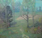 Early Spring by A. H. O. Rolle, Rolle's bravura Impressionist brush work and pastel, high key coloring is superb, offered Feb 2013