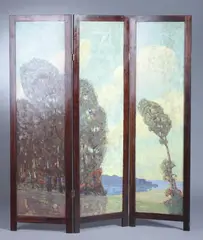 A. H. O. Rolle, EXTENSIVE LANDSCAPE and EXTENSIVE SEASCAPE : THREE-PANEL DOUBLE-SIDED ROOM SCREEN, circa 1922-1925, D.C. (1919-1932, except 1925) and the Washington Watercolor Club (1930-1937)