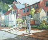 Walter Farndon, Street Scene with African American Mother and Child, Oil on canvas Click here to view supplemental information for this lot.