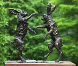 John Cox, Untitled, John Cox (1952-2014) Boxing hares bronze with brown patina
