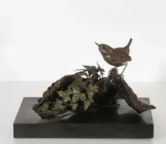 Untitled by Trevor Faulkner, Trevor Faulkner (1929-2020) Bird on a branch with ivy bronze on a granite plinth, sold Jun 2023