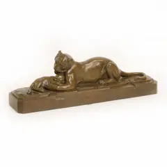 V Alliot, Untitled, V Alliot (c.1925) Panther and cub an Art Deco patinated bronze study