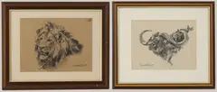 Donald C Grant, Untitled, black chalk 19 x 24.5cm and 20.5 x 27.5cm (2)
