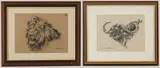 Donald C Grant, Untitled, black chalk 19 x 24.5cm and 20.5 x 27.5cm (2)