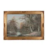 Firmado Preiner, Paisaje lacustre, Óleo sobre tela