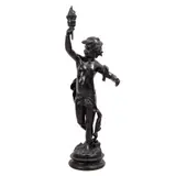 Después de Auguste Louis Mathurin Moreau, Niño con antorcha, Escultura en bronce