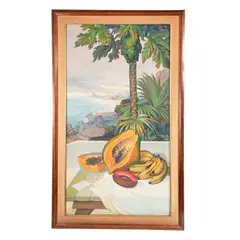 Santos, Bodegón con papaya, Óleo sobre tela