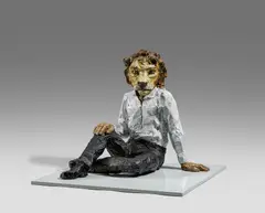 Löwenmann by Stephan Balkenhol, 2018, Bronze, patiniert und farbig gefasst, sold Dec 2020