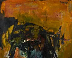 Hans Platschek, "Hundebild 4", 1963, Öl auf Leinwand