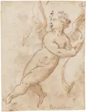 Italian School, Studie eines Putto, Federzeichnung, laviert auf Papier