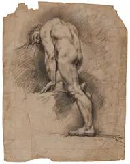 Männliche Aktstudie by Paolo Pagani, Schwarze Kreide auf beigem Papier, sold Jun 2021