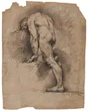 Paolo Pagani, Männliche Aktstudie, Schwarze Kreide auf beigem Papier