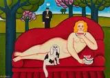 Maria Kloss, Ohne Titel (Akt mit Melone), 1970, Öl auf Leinwand