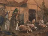 Carl Rüdell, Bäuerinnen bei den Schweinen