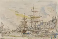 Eugène Louis Boudin, Im Hafen von Le Havre, Aquarell über Bleistift auf Papier