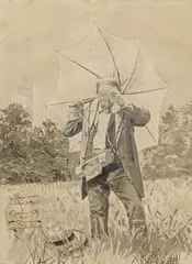 Friedrich Kallmorgen, Sommertag in der Heide, 1881, Lavierte Tuschfederzeichnung über Bleistift auf Papier