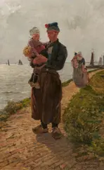 Friedrich Kallmorgen, Holländischer Fischer mit Kind, Öl auf Leinwand
