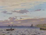 Friedrich Kallmorgen, Abend an der Elbe, Öl auf Leinwand