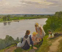Kindergruppe am Hochufer der Elbe bei Lauenburg by Friedrich Kallmorgen, 1910, Öl auf Leinwand, sold Jun 2021