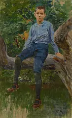 Walther Kallmorgen auf einem Ast sitzend by Friedrich Kallmorgen, 1896, Öl auf Leinwand, sold Jun 2021