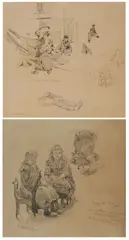 Friedrich Kallmorgen, Konvolut aus zwei Zeichnungen: Figurenstudie zu "Chioggia" und Figurenstudie eines sitzenden Mädchens