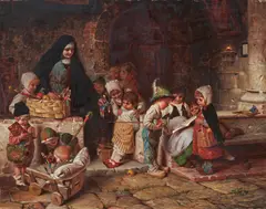 Hermann Kaulbach, Im Waisenhaus, Öl auf Holz