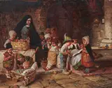 Hermann Kaulbach, Im Waisenhaus, Öl auf Holz