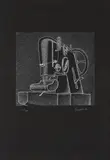Konrad Klapheck, Inquisition, 1974, Radierung auf schwarzem Velin
