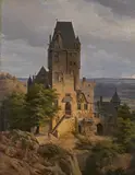 Carl Theodor Reiffenstein, Weite Landschaft mit idealer rheinischer Burg, Öl auf Leinwand