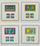 James Rizzi, Rizzi Stamps (4-teiliges Briefmarkenset), 2008, Jeweils: 3D-Farblithografie und Briefmarken auf Velin