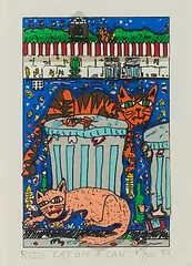 James Rizzi, Cat on a Can, 1988, 3D-Farblithografie auf Velin