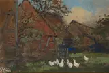 Carl Rüdell, Gänse vor einem Bauernhaus
