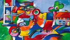 Otmar Alt, "Katze vor Landschaft", 1991, Acryl auf Leinwand
