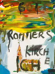 Norbert Prangenberg, Ohne Titel (Gott Rommers Kirchen Ich), Öl auf Leinwand
