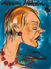 Ohne Titel (Frau im Profil) by Antonius Hoeckelmann, 1990, Öl auf Leinwand, sold Jun 2021