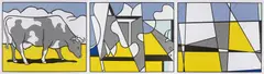 Cow Triptych (Cow Going Abstract) by Roy Lichtenstein, 1982, screenprint on paper, sold Jun 2021