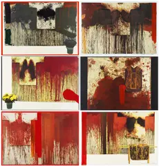 Übermalte Bild-Lithografien by Hermann Nitsch, 1991, 10 übermalte Farblithografien auf Velin, sold Jun 2021