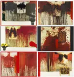 Hermann Nitsch, Übermalte Bild-Lithografien, 1991, 10 übermalte Farblithografien auf Velin