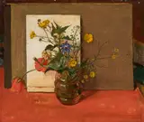Julius Paul Junghanns, "Feldblumenstrauß", Öl auf Hartfaserplatte