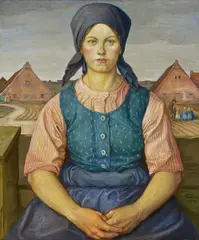 Rudolf Schiestl, Mädchen aus dem Knoblauchsland, Öl auf Holz
