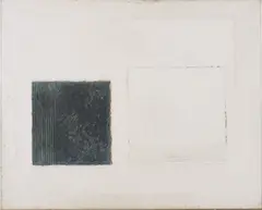Peter Royen, "Kleines Schwarz neben Weiß", 2007, Mischtechnik auf Leinwand