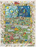 James Rizzi, A Village for the World, 1996, Farbserigrafie (3-D Druck) auf leichtem Karton