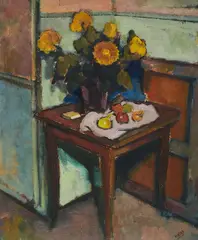 Jean Dries, "Table aux Chrysanthèmes", 1944, Öl auf Leinwand