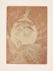 Masque by Max Ernst, 1950, Farbradierung auf LANA (Wasserzeichen), sold Apr 2021