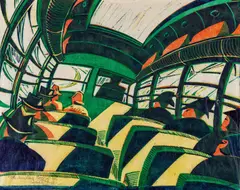 Cyril Power, The Sunshine Roof, Ca. 1934, Farblinolschnitt auf chamoisfarbenem Japan