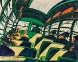 Cyril Power, The Sunshine Roof, Ca. 1934, Farblinolschnitt auf chamoisfarbenem Japan