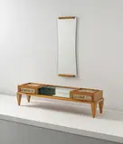 Jean Royere, Console and mirror, 1953, Console: Sycamore, sycamore-veneered wood, mirrored glass, glass, painted pressed flowers, paper; mirror: sycamore, mirrored glass