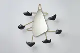 Georges Jouve, Wall-mounted coat rack with mirror, 1950s, Glazed earthenware, painted tubular metal, mirrored glass